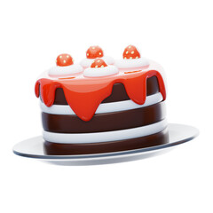 3D Cake With Strawberry Topping. 3d illustration, 3d element, 3d rendering. 3d visualization isolated on a transparent background