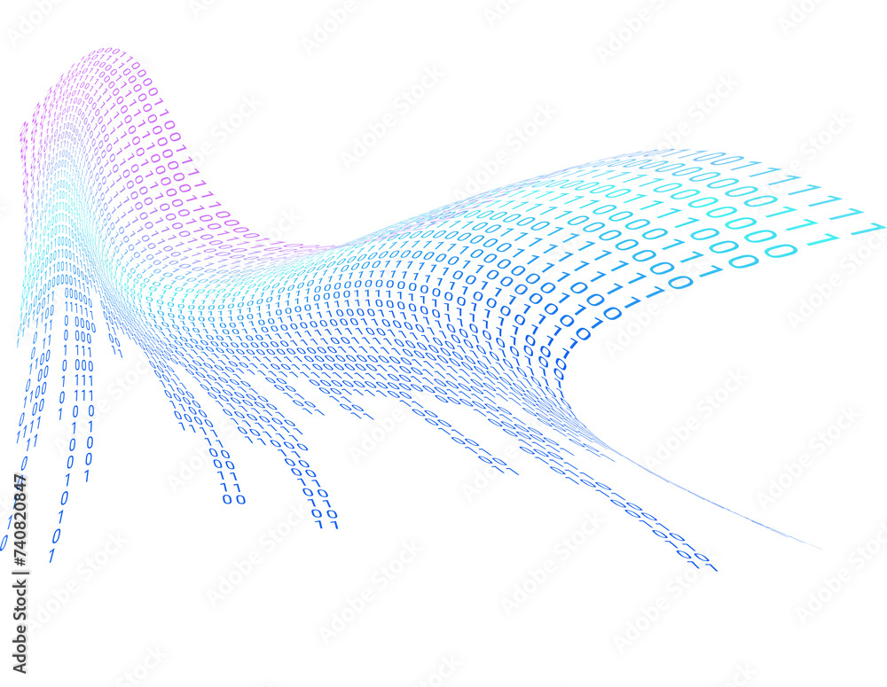Aufkleber abstract curved binary wave on transparent background for design on technological theme