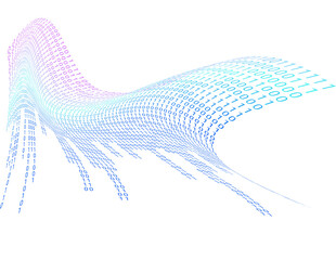 abstract curved binary wave on transparent background for design on technological theme - obrazy, fototapety, plakaty
