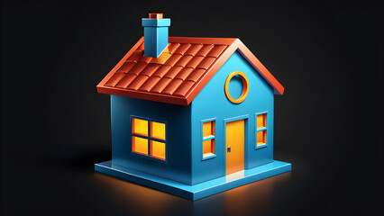 3d house symbol icon clipart isolated on a black background. house on the roof. house model. small house. Small model house. buy and sell a house