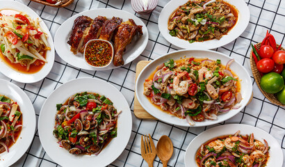 Northeastern Thailand foods,  Many variety various Isaan foods. Isaan cuisine,