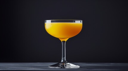 A rich peach sour cocktail in a classic coupe glass, presented on a dark, elegant surface with a sophisticated backdrop. - obrazy, fototapety, plakaty