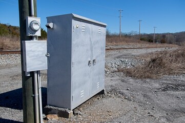 Electrical cabinet on a railroad
