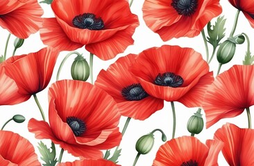 Banner with blooming poppies, watercolor design for letter or card for Easter or Women's Day 