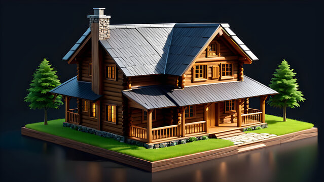 wooden cottage icon clipart isolated on black background