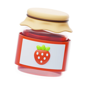 3D Strawberry Jam Jar Sweet Berry. 3d illustration, 3d element, 3d rendering. 3d visualization isolated on a transparent background