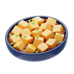 3D Mapo Tofu Bowl Model Chinese Spicy Delicacy. 3d illustration, 3d element, 3d rendering. 3d visualization isolated on a transparent background