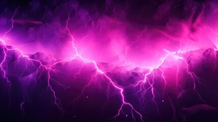 Majestic Pink Lightning Over Mystical Mountain Peaks.