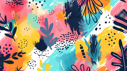 Cute doodle pattern background with abstract shapes.