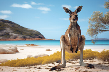 Kangaroo at Lucky Bay in the Cape Le Grand National - obrazy, fototapety, plakaty