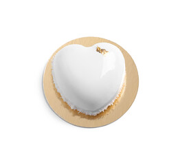 St. Valentine's Day. Delicious heart shaped cake isolated on white, top view