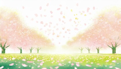 お花見、さくら、桜並木のイラスト背景