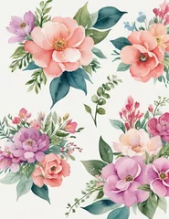 Poster Background postcard for March 8 with flowers, roses and peonies drawn in watercolor. in soft pastel colors. © tirlik