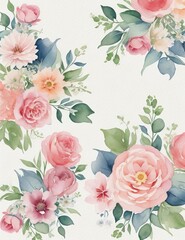 Background postcard for March 8 with flowers, roses and peonies drawn in watercolor. in soft pastel colors.