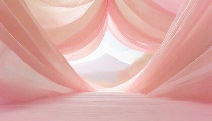 春のステージ、柔らかいピンクの布でできた背景素材 - obrazy, fototapety, plakaty