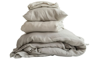 Set with stacks of clean bed sheets isolated on transparent background, png file