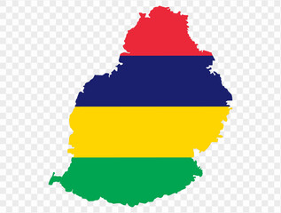 Mauritius flag on map on transparent  background. vector illustration.