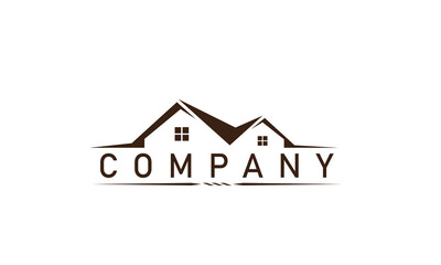 Real estate logo - house with chimney on the roof and green check mark on the white background