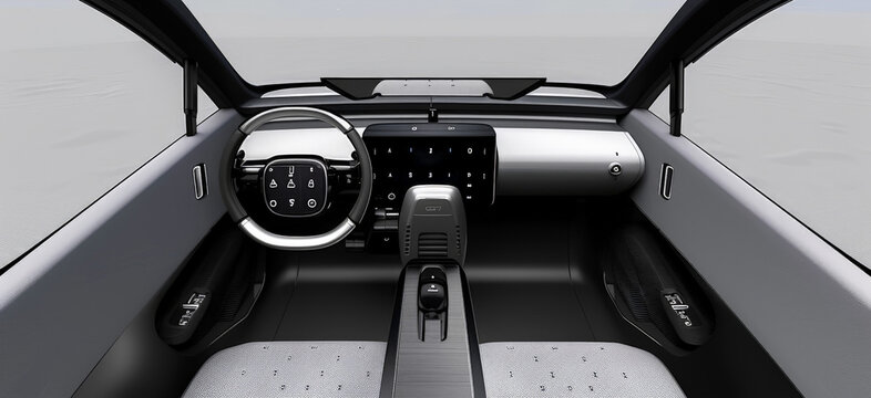 Car dashboard & steering wheel. Interior of prestige modern car. 