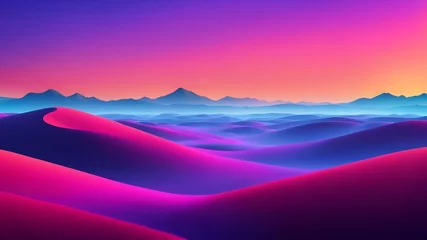 Tuinposter minimalist landscape, smooth gradients, a single focal point, vibrant color, abstract background, purple, magenta, retro background, neon landscape background, wallpaper © Trending Designs