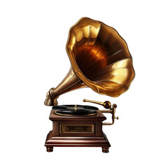 Good looking fashioned Gramophone with a Horn Speaker Isolated on Transparent Background