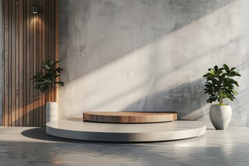 Highly customizable 3D rendered podium presentation mockup with versatile branding elements for seamless integration into diverse projects