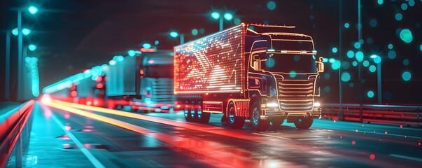 Efficient logistics technology connecting global trade on highway with cargo truck. Concept Highway Logistics, Global Trade, Cargo Truck, Efficient Technology - obrazy, fototapety, plakaty