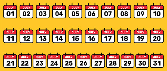Calendar all July set Vector illustration background design.