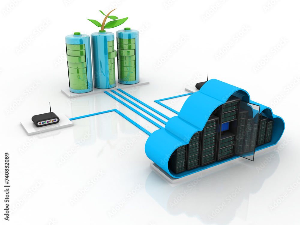 Poster 3d illustration data center server connected database with modem