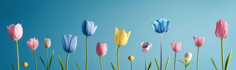 colorful spring flowers on a blue background