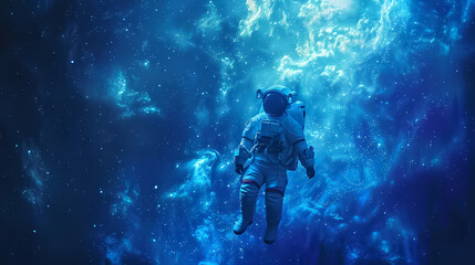 Naklejka na ściany i meble An astronaut floats adrift in the vast starlit expanse of space. Lost in the space, sci-fi horror. fantasy scenery, Sci-fi fantasy scenery, digital painting illustration