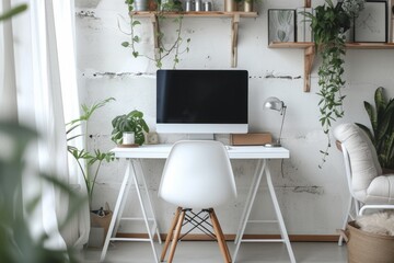 "Light and Airy Home Office: A Minimalist Workspace with Natural Elements for Remote Work"