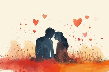 Abstract Love: Watercolor Illustration of a Couple