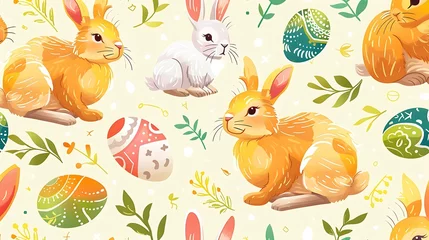 Foto op Plexiglas Easter holiday background wallpaper, bunny, colorful eggs pattern, colored egg, banner design, card poster © Filip