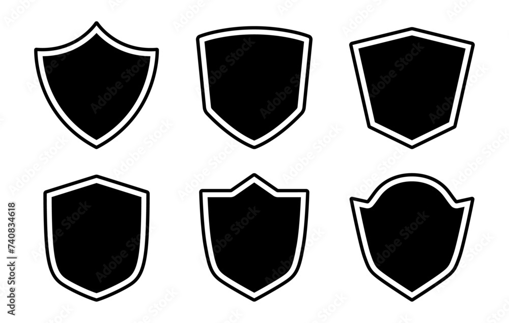 Poster protection security shield set with outline in minimal style in black color on white background - ve
