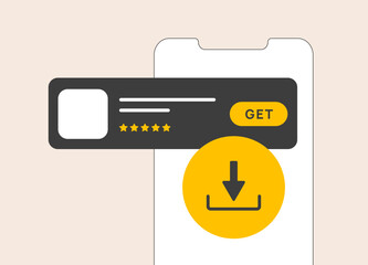 Organic installs - app downloads from mobile stores without paid advertising. Users discover through SEO, ASO store optimization or word-of-mouth, not paid promotions. Vector illustration