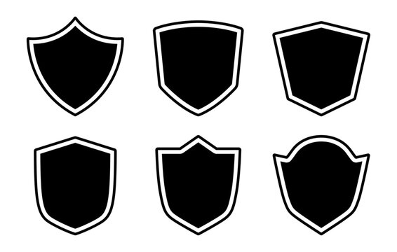 Protection security shield set with outline in minimal style in black color on white background - Vector Icon