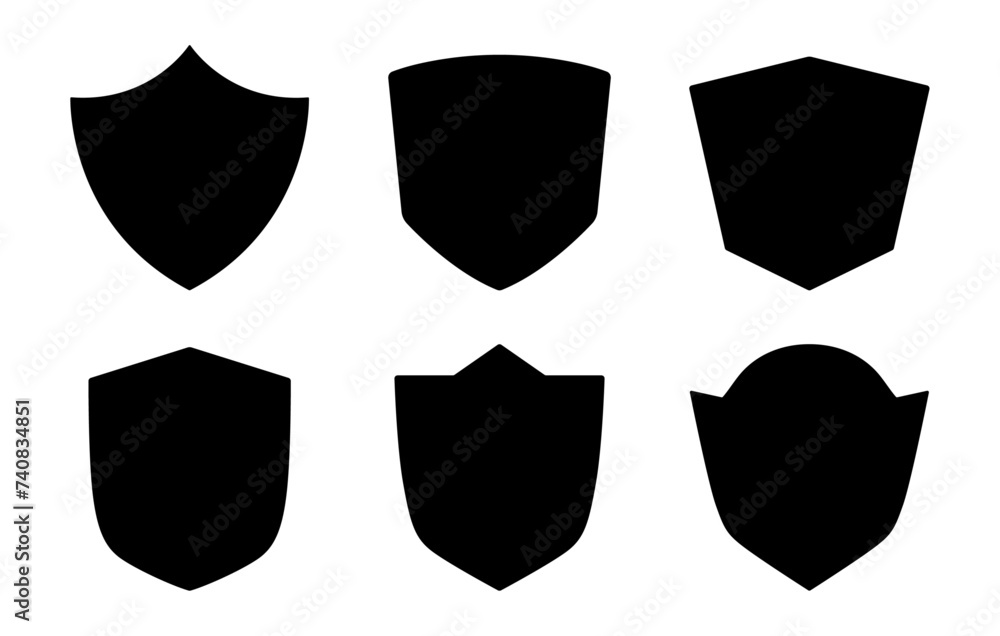 Poster security protection shield set of six in minimal style in black color on white background - vector i