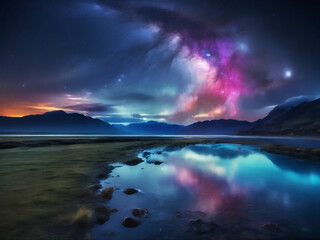 Fototapeta na wymiar Milky Way Reflecting in a lake.