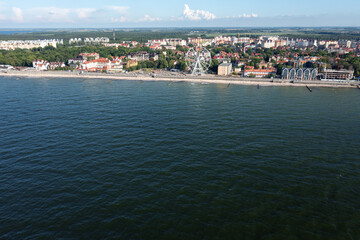 Naklejka na ściany i meble Baltic sea beach with Zelenogradsk embankment. Kaliningrad region