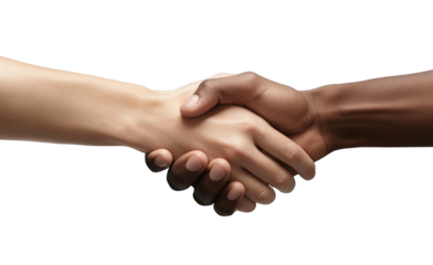 Two black and white men shaking hands isolated on transparent background