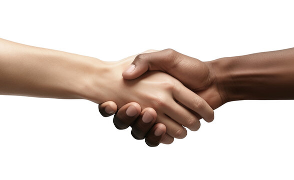 Two black and white men shaking hands isolated on transparent background
