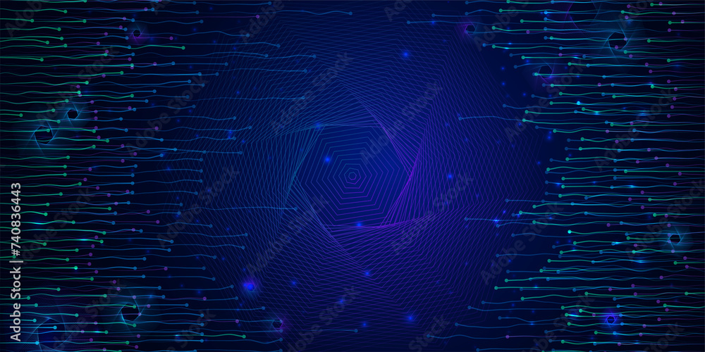 Poster big data, artificial intelligence, technology. abstract background of connecting particles for prese