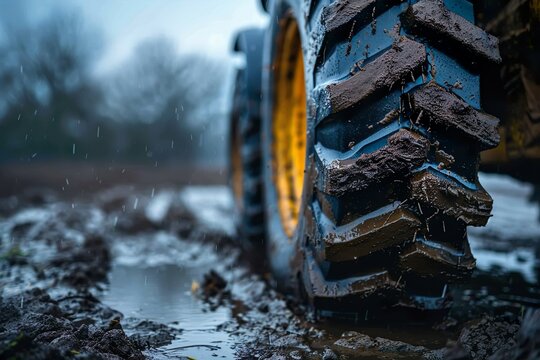 macro image of a tracker tire in wet mud