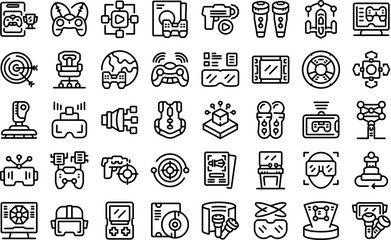 Fototapeta na wymiar Virtual reality gaming arcade icons set outline vector. Gamer vr controller. Game device play