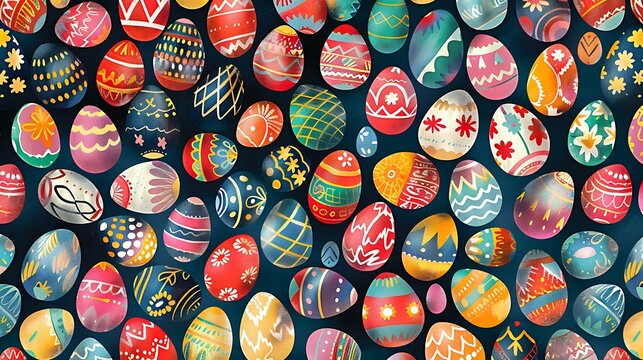 Easter holiday background wallpaper, bunny, colorful eggs pattern, colored egg, banner design, card poster