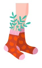 Cute floral socks on legs. Casual stockings fashion