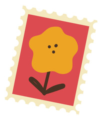 Cute postmark with funny flower. Hand drawn mail element