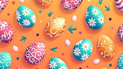 Easter holiday background wallpaper, bunny, colorful eggs pattern, colored egg, banner design, card poster