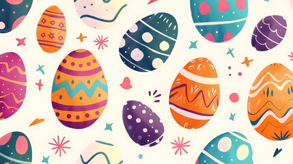 Easter holiday background wallpaper, bunny, colorful eggs pattern, colored egg, banner design, card poster
